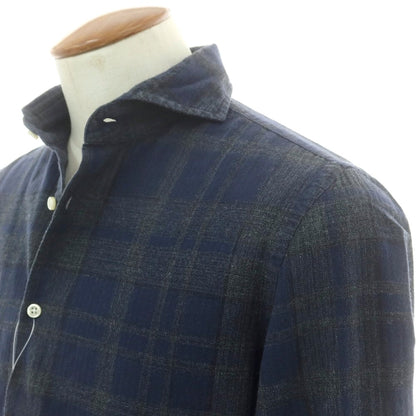【中古】ギローバー GUY ROVER コットン チェック ホリゾンタルカラー カジュアルシャツ ネイビーxグレー【 M 】【 状態ランクB 】【 メンズ 】