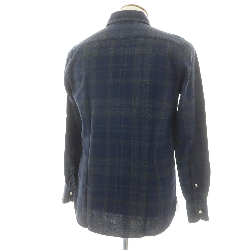 【中古】ギローバー GUY ROVER コットン チェック ホリゾンタルカラー カジュアルシャツ ネイビーxグレー【 M 】【 状態ランクB 】【 メンズ 】