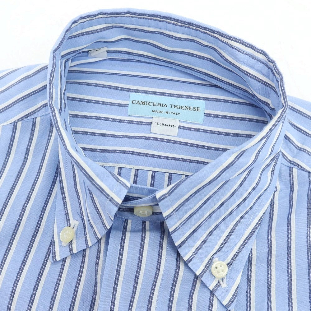 【中古】カミチェリア チェネーゼ CAMICERIA THIENESE コットン ストライプ ボタンダウン カジュアルシャツ ライトブルーxホワイト【サイズS】【 状態ランクB 】【 メンズ 】[CPD]