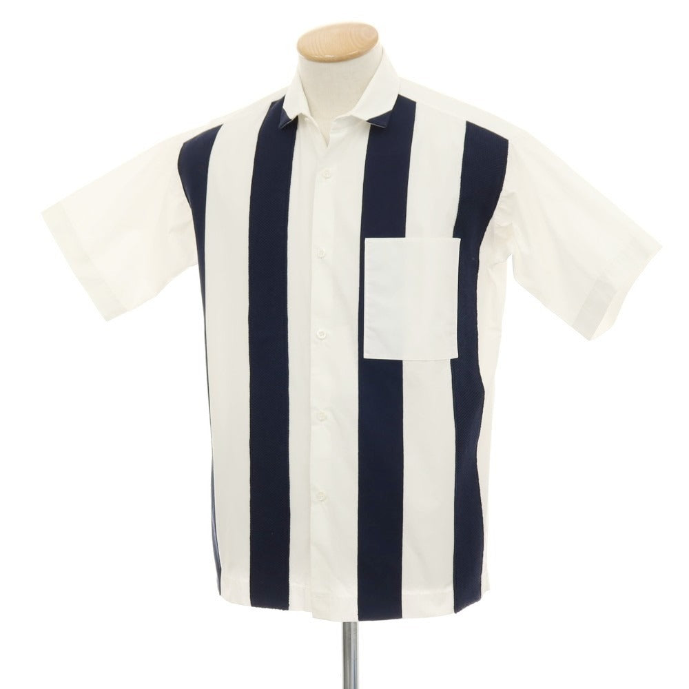 【中古】トゥモローランド TOMORROWLAND tricot コットンポリエステル ニット切り替え 半袖シャツ ホワイトxネイビー【サイズXS】【 状態ランクC 】【 メンズ 】[DPD]