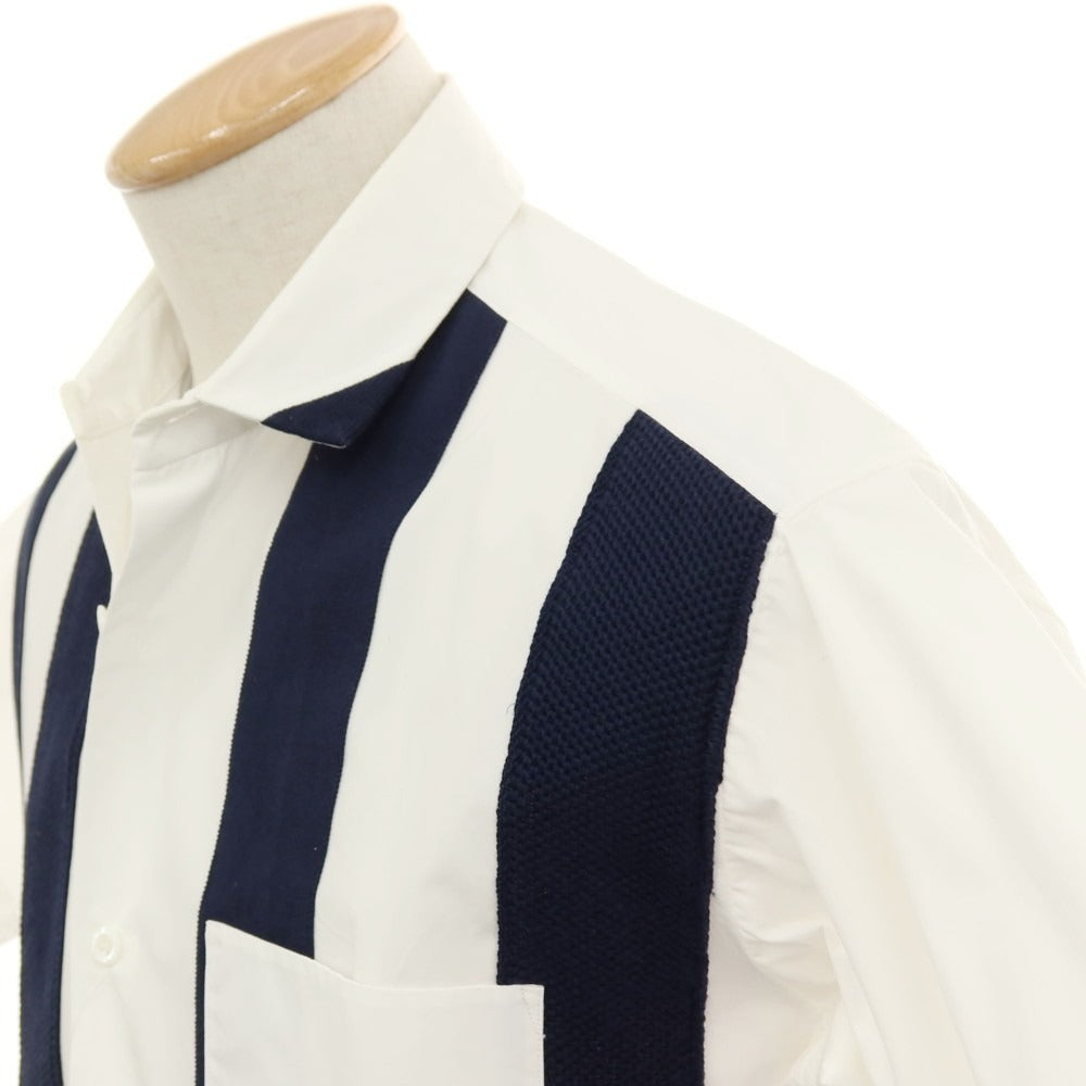 【中古】トゥモローランド TOMORROWLAND tricot コットンポリエステル ニット切り替え 半袖シャツ ホワイトxネイビー【サイズXS】【 状態ランクC 】【 メンズ 】