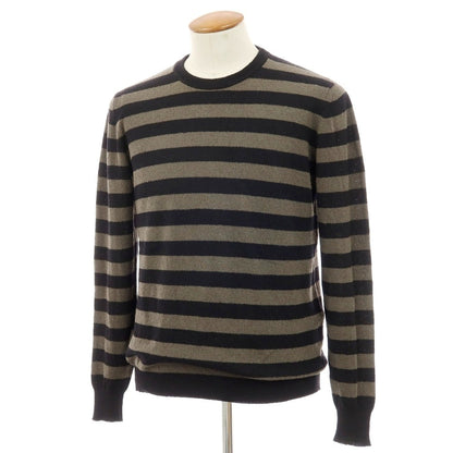 【中古】ロベルトコリーナ ROBERTO COLLINA コットンナイロン ボーダー クルーネック プルオーバーニット ウォームグレー系xブラック【サイズ48】【 状態ランクC 】【 メンズ 】