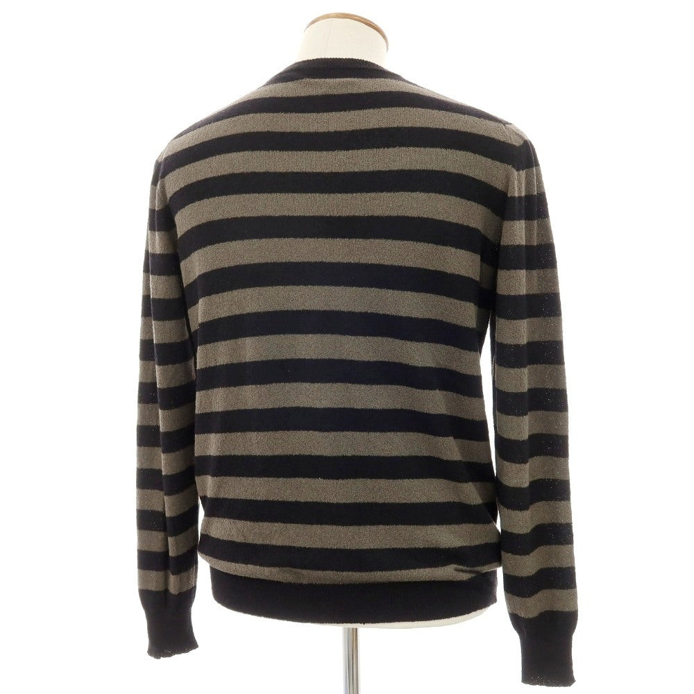 【中古】ロベルトコリーナ ROBERTO COLLINA コットンナイロン ボーダー クルーネック プルオーバーニット ウォームグレー系xブラック【サイズ48】【 状態ランクC 】【 メンズ 】