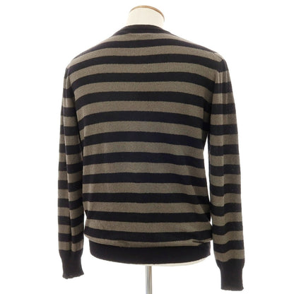 【中古】ロベルトコリーナ ROBERTO COLLINA コットンナイロン ボーダー クルーネック プルオーバーニット ウォームグレー系xブラック【サイズ48】【 状態ランクC 】【 メンズ 】