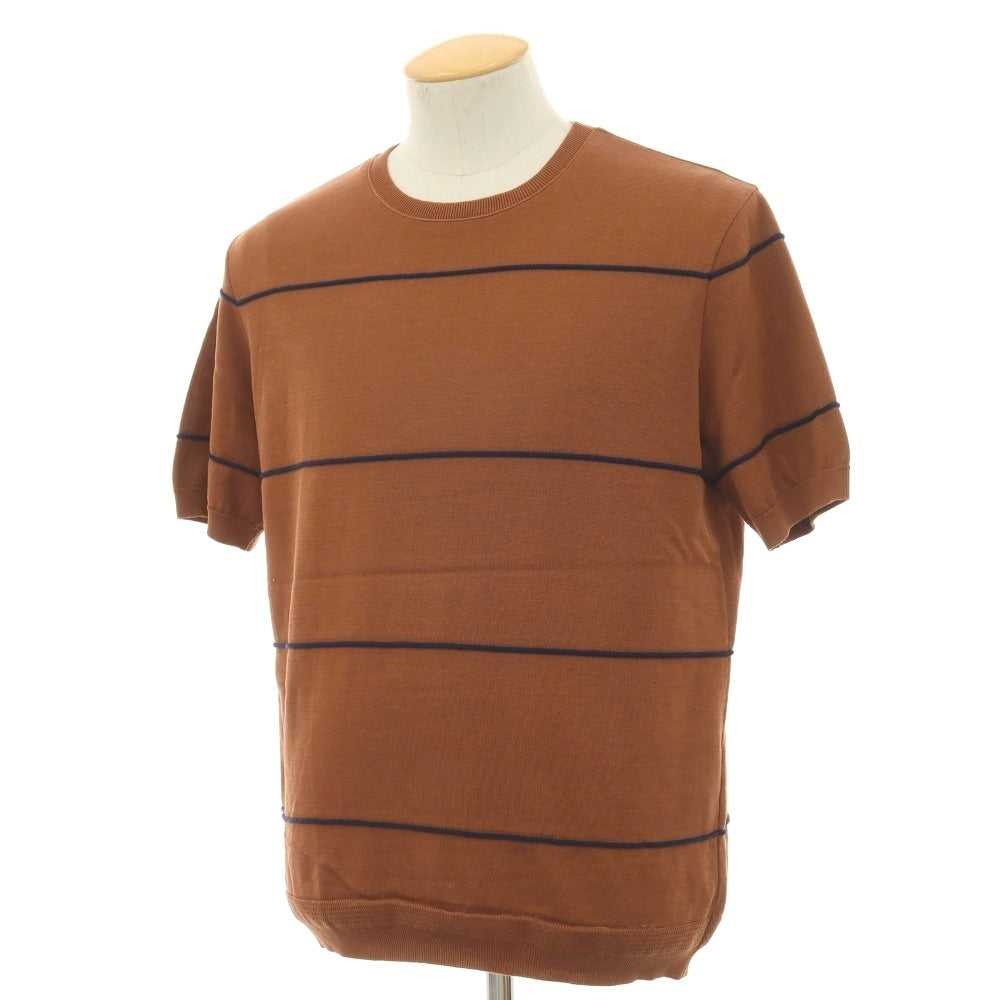 【中古】トゥモローランド TOMORROWLAND tricot コットン ボーダー クルーネック 半袖 プルオーバーニット ブラウンxネイビー【サイズS】【 状態ランクB 】【 メンズ 】