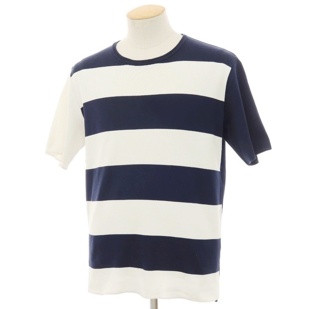 【中古】トゥモローランド TOMORROWLAND tricot コットン ボーダー切り替え クルーネック 半袖 プルオーバーニット ネイビーxホワイト【サイズS】【 状態ランクC 】【 メンズ 】