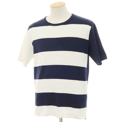 【中古】トゥモローランド TOMORROWLAND tricot コットン ボーダー切り替え クルーネック 半袖 プルオーバーニット ネイビーxホワイト【サイズS】【 状態ランクC 】【 メンズ 】