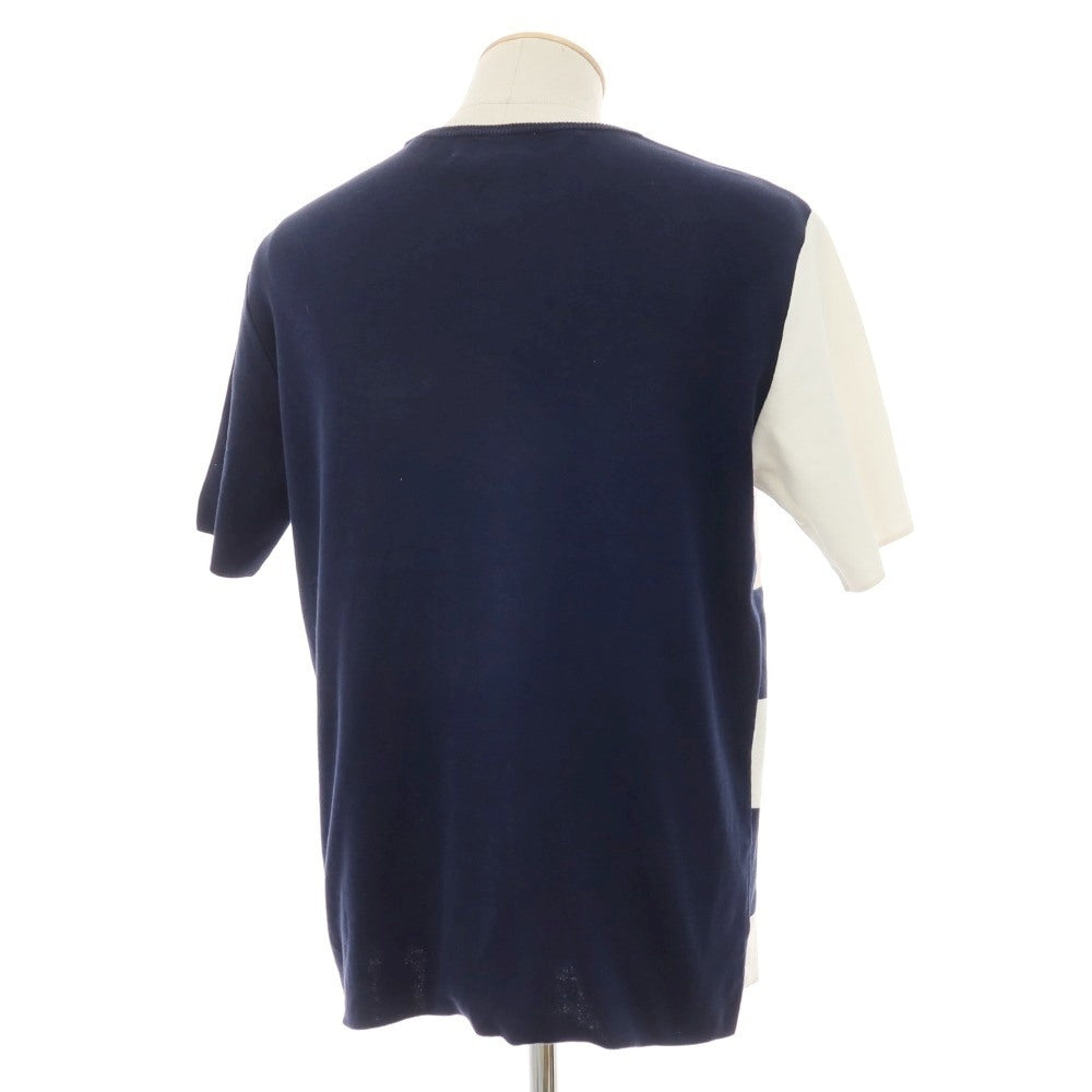 【中古】トゥモローランド TOMORROWLAND tricot コットン ボーダー切り替え クルーネック 半袖 プルオーバーニット ネイビーxホワイト【サイズS】【 状態ランクC 】【 メンズ 】
