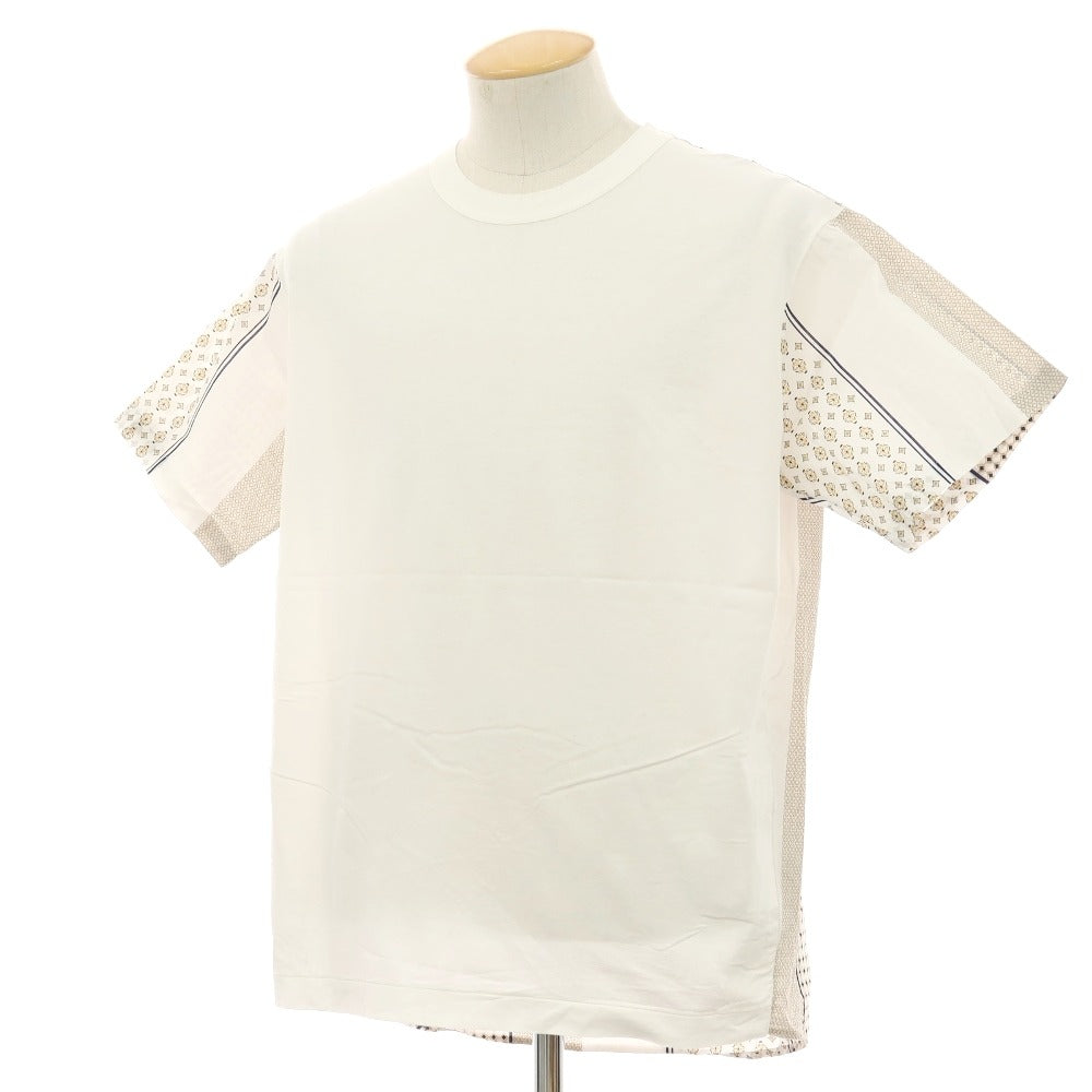 【中古】トゥモローランド TOMORROWLAND コットン クルーネック 半袖Ｔシャツ ホワイトxベージュ【サイズXS】【 状態ランクB 】【 メンズ 】