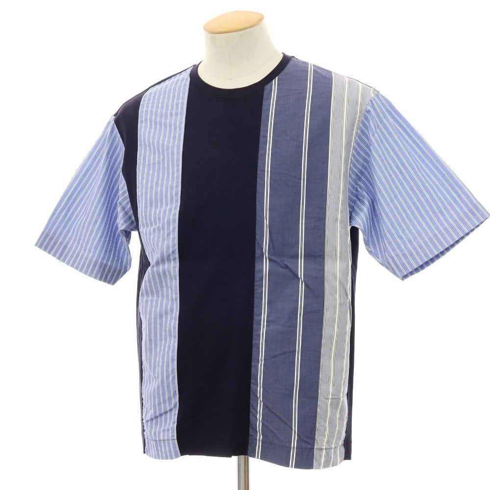 【中古】トゥモローランド TOMORROWLAND コットン ストライプ切り替え クルーネック 半袖Ｔシャツ ネイビーxブルー【サイズS】【 状態ランクB 】【 メンズ 】