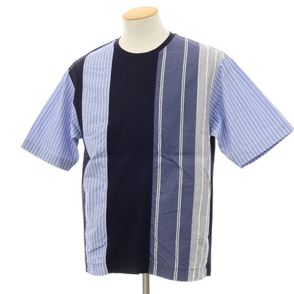 【中古】トゥモローランド TOMORROWLAND コットン ストライプ切り替え クルーネック 半袖Ｔシャツ ネイビーxブルー【サイズS】【 状態ランクB 】【 メンズ 】