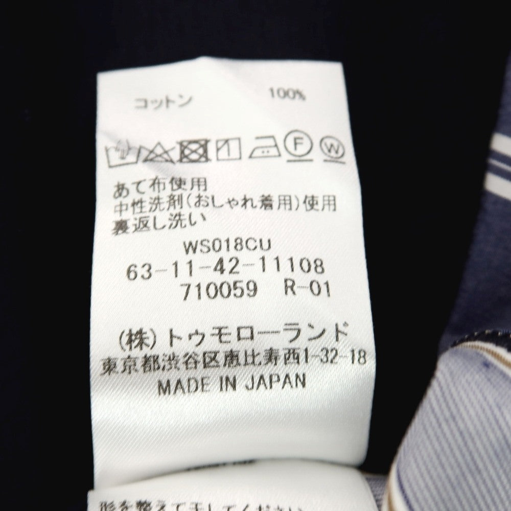 【中古】トゥモローランド TOMORROWLAND コットン ストライプ切り替え クルーネック 半袖Ｔシャツ ネイビーxブルー【サイズS】【 状態ランクB 】【 メンズ 】