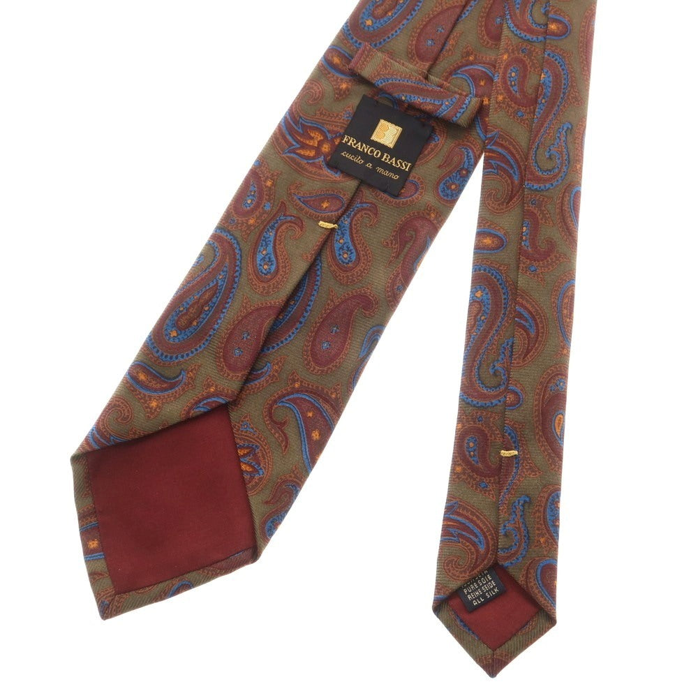 【中古】フランコバッシ FRANCO BASSI シルク プリント ペイズリー柄ネクタイ カーキxブラウン【 状態ランクB 】【 メンズ 】