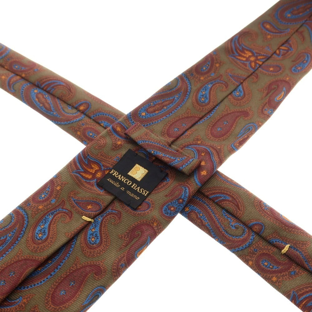 【中古】フランコバッシ FRANCO BASSI シルク プリント ペイズリー柄ネクタイ カーキxブラウン【 状態ランクB 】【 メンズ 】
