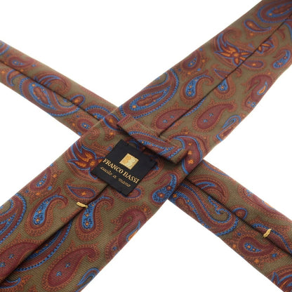 【中古】フランコバッシ FRANCO BASSI シルク プリント ペイズリー柄ネクタイ カーキxブラウン【 状態ランクB 】【 メンズ 】