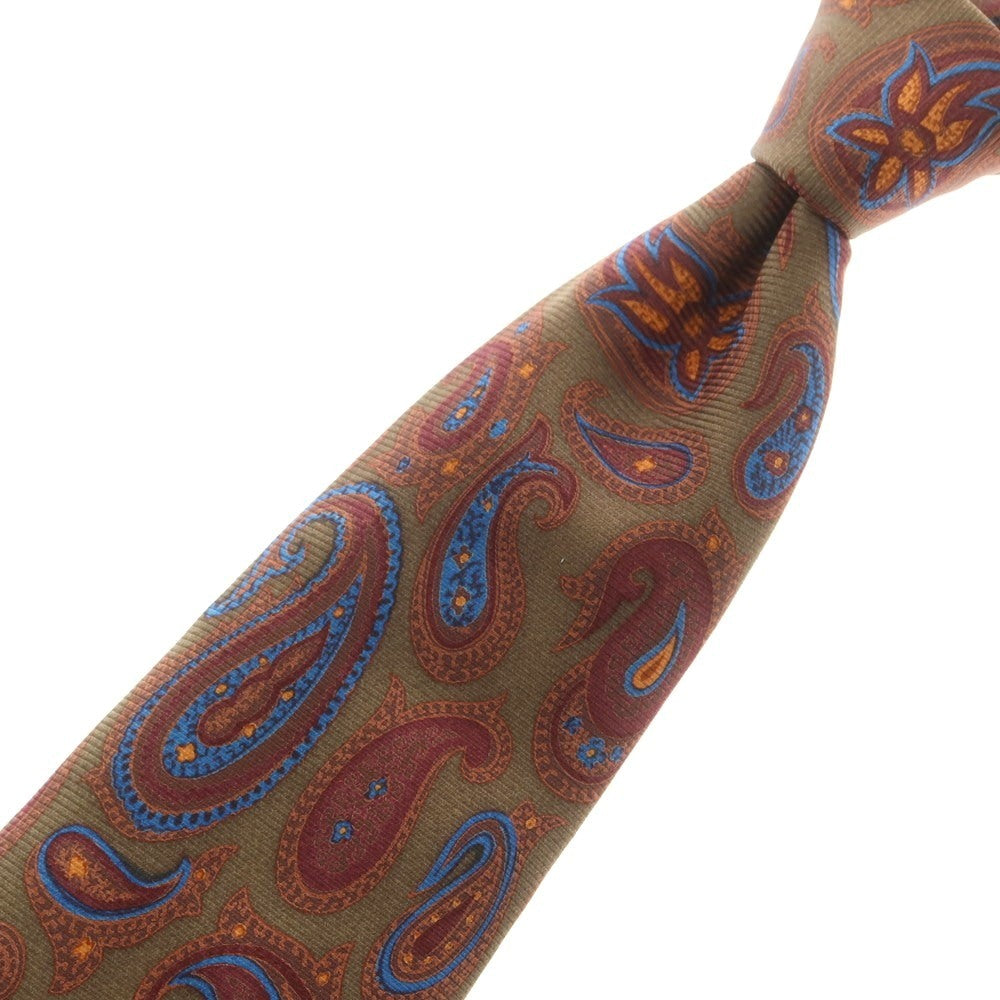 【中古】フランコバッシ FRANCO BASSI シルク プリント ペイズリー柄ネクタイ カーキxブラウン【 状態ランクB 】【 メンズ 】
