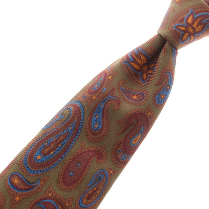 【中古】フランコバッシ FRANCO BASSI シルク プリント ペイズリー柄ネクタイ カーキxブラウン【 状態ランクB 】【 メンズ 】