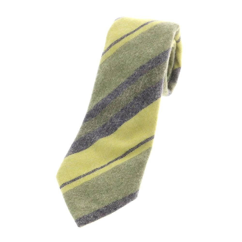 【中古】ジエレ GIERRE BEAMS F別注 カシミヤ ストライプ柄ネクタイ ライトグリーンxネイビー【 状態ランクB 】【 メンズ 】 [CPD]