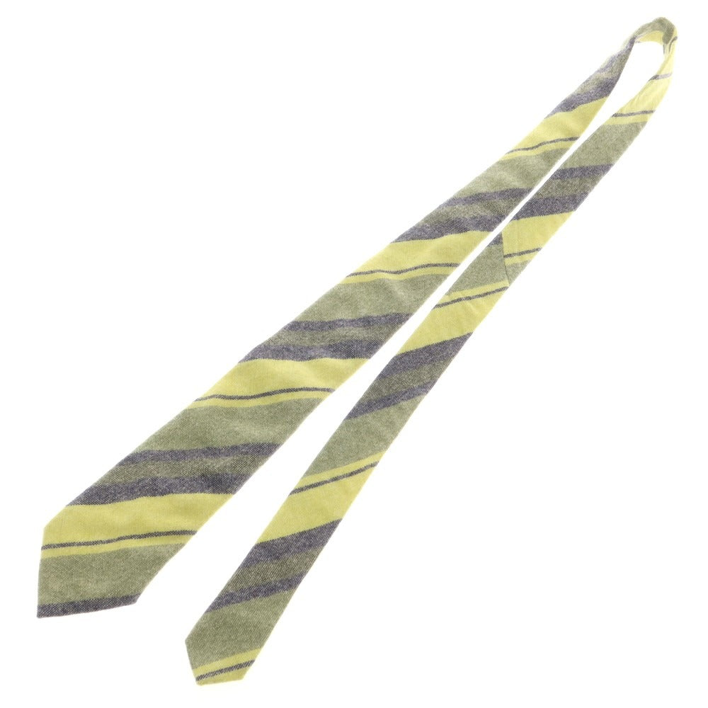 【中古】ジエレ GIERRE BEAMS F別注 カシミヤ ストライプ柄ネクタイ ライトグリーンxネイビー【 状態ランクB 】【 メンズ 】