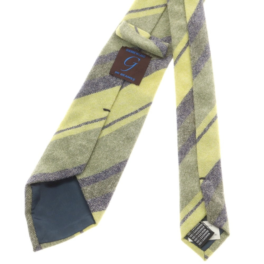 【中古】ジエレ GIERRE BEAMS F別注 カシミヤ ストライプ柄ネクタイ ライトグリーンxネイビー【 状態ランクB 】【 メンズ 】 [CPD]