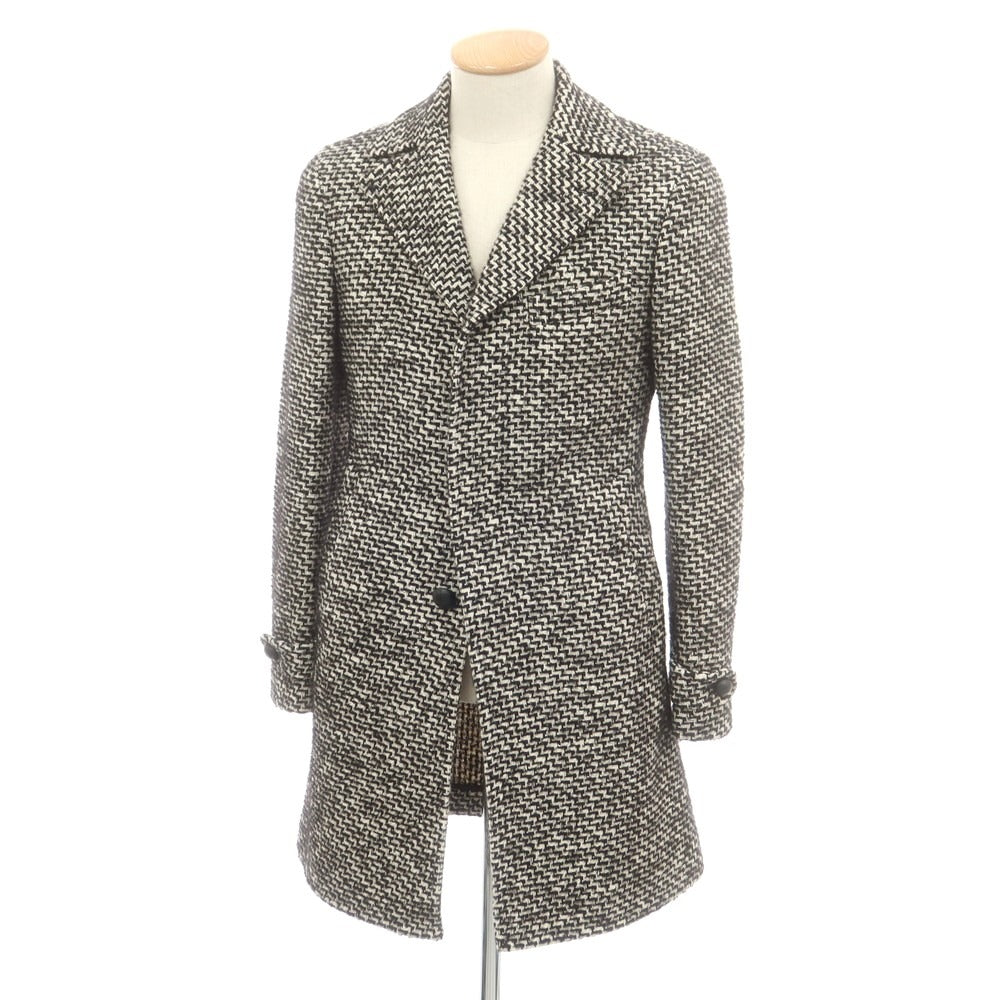 【中古】タリアトーレ TAGLIATORE コットンアルパカモヘヤウールナイロン チェスターフィールドコート ブラックxホワイト【 42 】【 状態ランクC 】【 メンズ 】