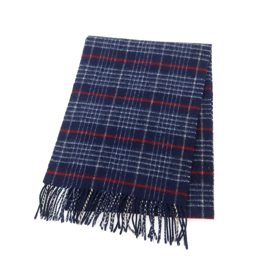 【中古】ジョンストンズ JOHNSTONS ウールアンゴラ チェック マフラー ネイビーxホワイト【 状態ランクB 】【 メンズ 】