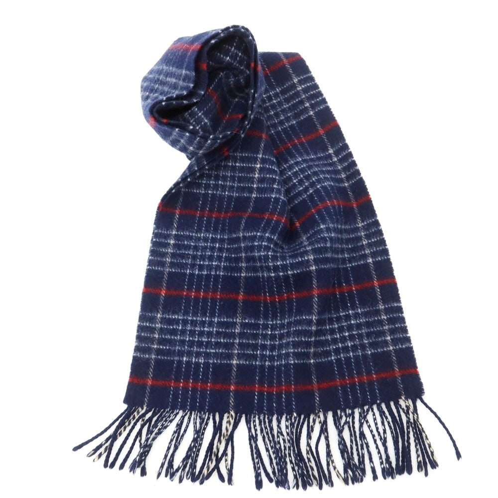 【中古】ジョンストンズ JOHNSTONS ウールアンゴラ チェック マフラー ネイビーxホワイト【 状態ランクB 】【 メンズ 】