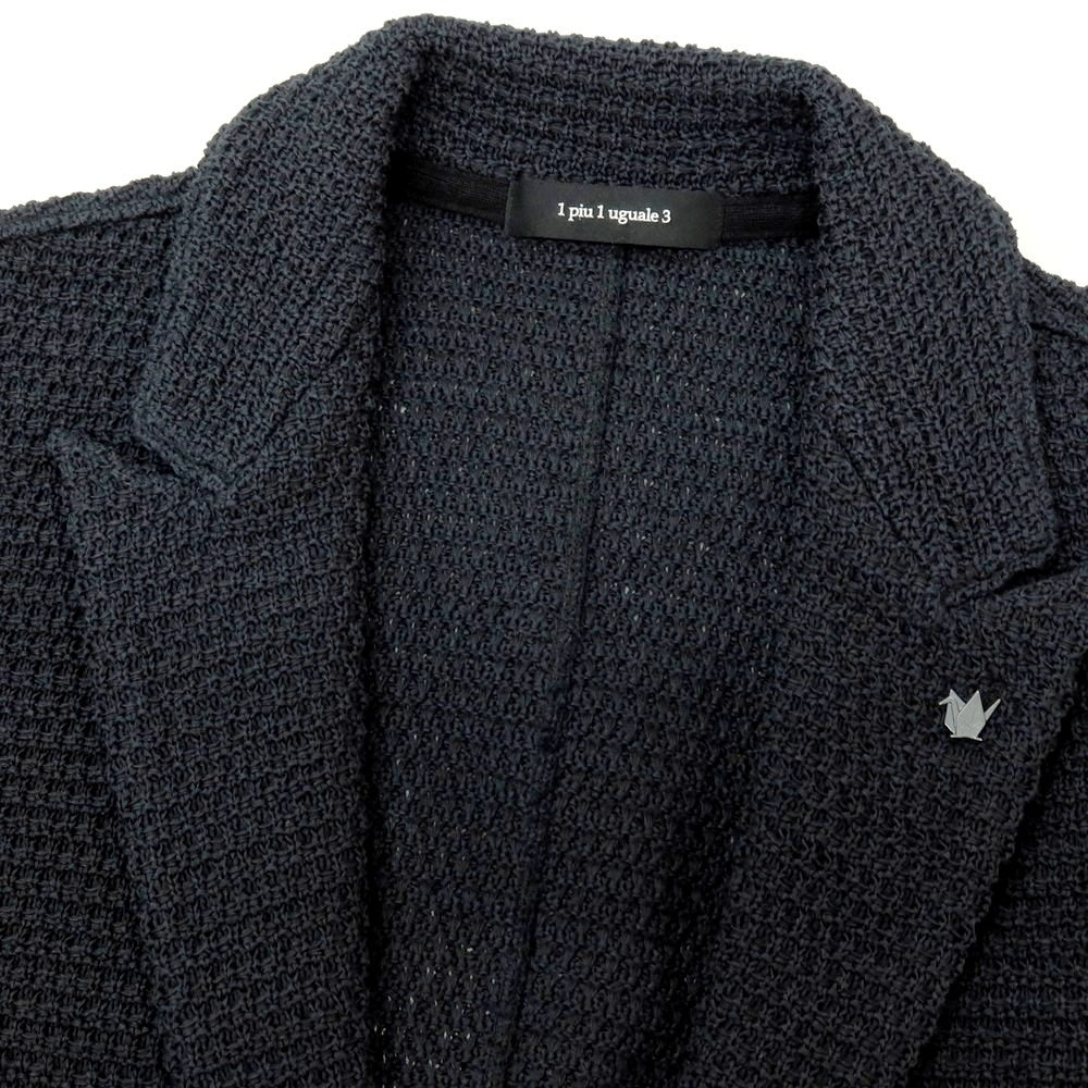 【中古】ウノピュウノウグァーレトレ 1piu1uguale3 コットン 2B ニットジャケット ネイビーブラック系【サイズV】【 状態ランクA 】【 メンズ 】