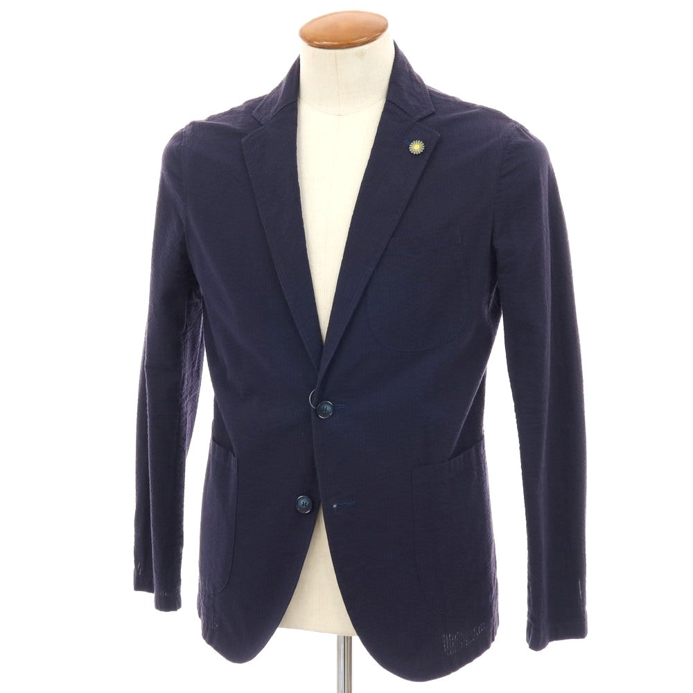 【中古】ジャンネット giannetto コットン シアサッカー ストライプ 2B カジュアルジャケット ネイビー【サイズ46】【 状態ランクC 】【 メンズ 】