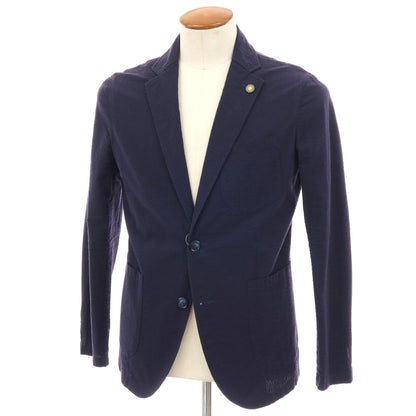 【中古】ジャンネット giannetto コットン シアサッカー ストライプ 2B カジュアルジャケット ネイビー【サイズ46】【 状態ランクC 】【 メンズ 】