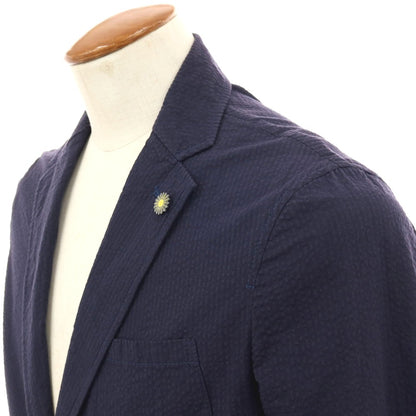 【中古】ジャンネット giannetto コットン シアサッカー ストライプ 2B カジュアルジャケット ネイビー【サイズ46】【 状態ランクC 】【 メンズ 】