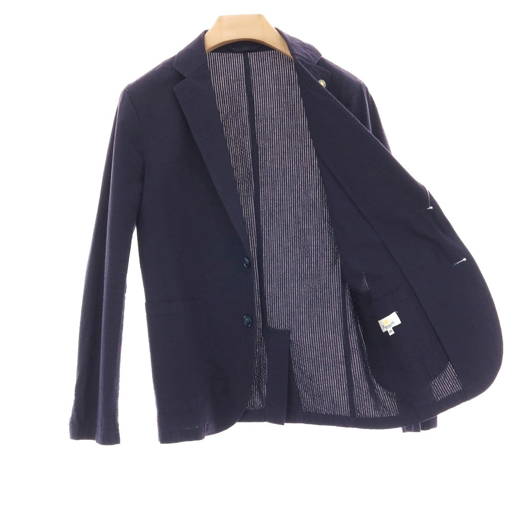 【中古】ジャンネット giannetto コットン シアサッカー ストライプ 2B カジュアルジャケット ネイビー【サイズ46】【 状態ランクC 】【 メンズ 】