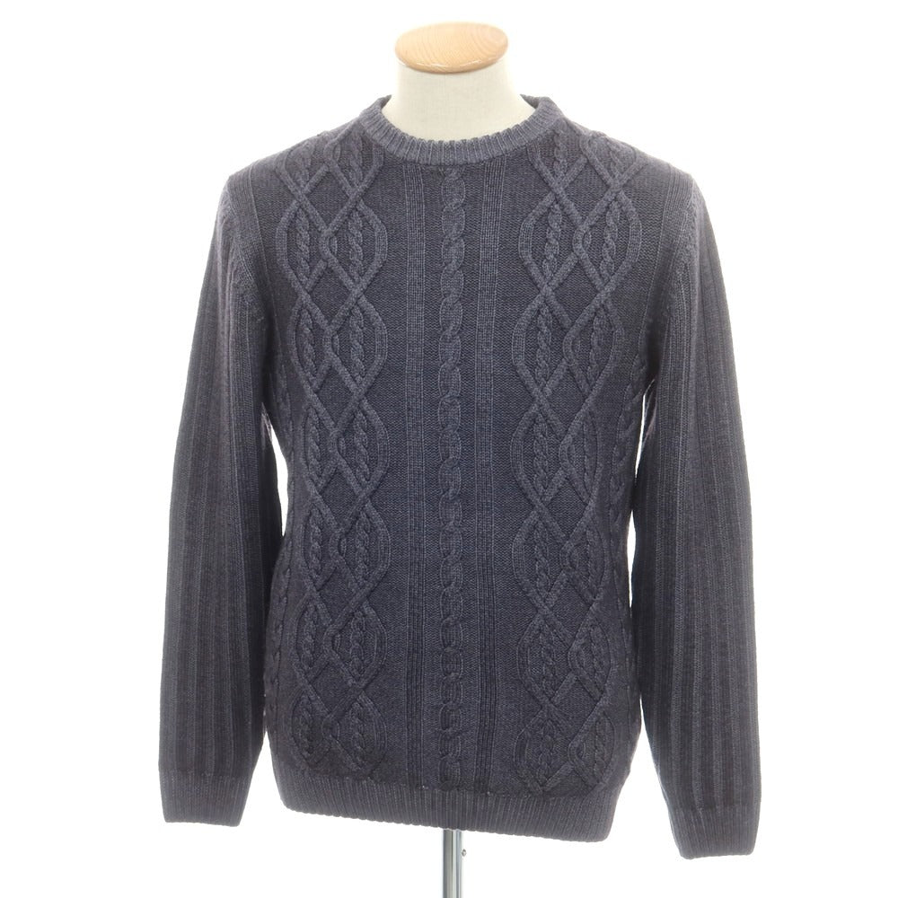 【中古】ヤコブコーエン JACOB COHEN ミドルゲージ ウール ケーブル編み クルーネックニット グレイッシュネイビー【 M 】【 状態ランクB 】【 メンズ 】