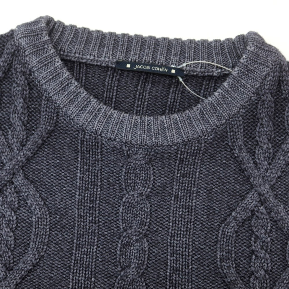 【中古】ヤコブコーエン JACOB COHEN ミドルゲージ ウール ケーブル編み クルーネックニット グレイッシュネイビー【 M 】【 状態ランクB 】【 メンズ 】