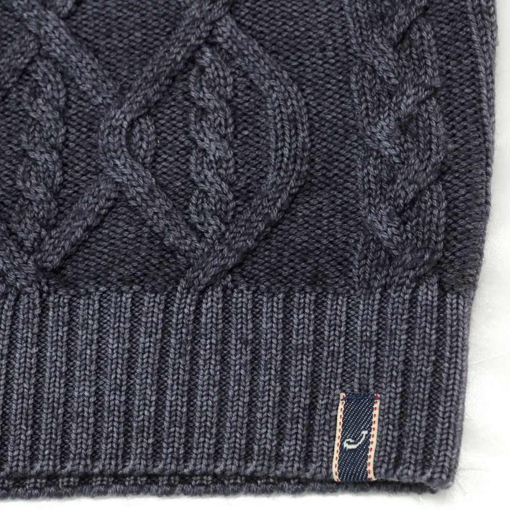 【中古】ヤコブコーエン JACOB COHEN ミドルゲージ ウール ケーブル編み クルーネックニット グレイッシュネイビー【 M 】【 状態ランクB 】【 メンズ 】
