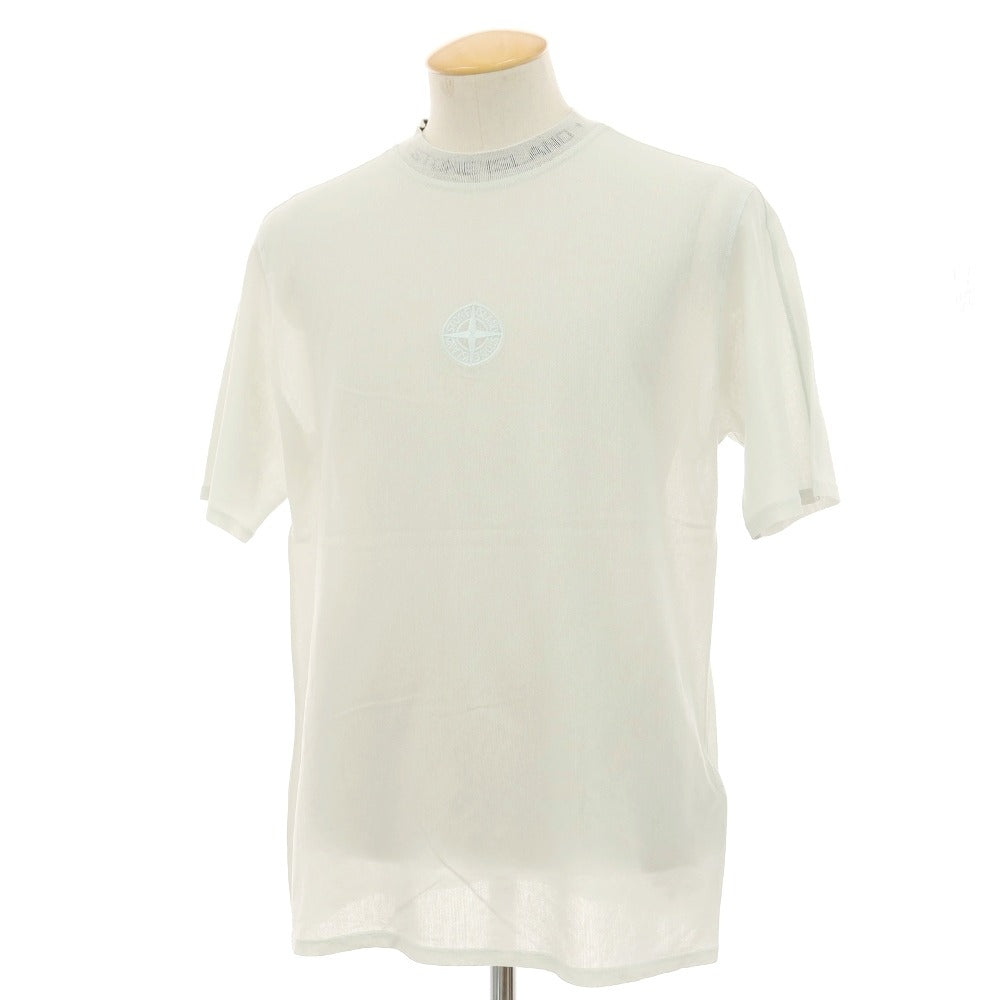 【中古】ストーンアイランド STONE ISLAND コットン ロゴ刺しゅう クルーネック 半袖Ｔシャツ ペールブルーグリーン【サイズS】【 状態ランクB 】【 メンズ 】