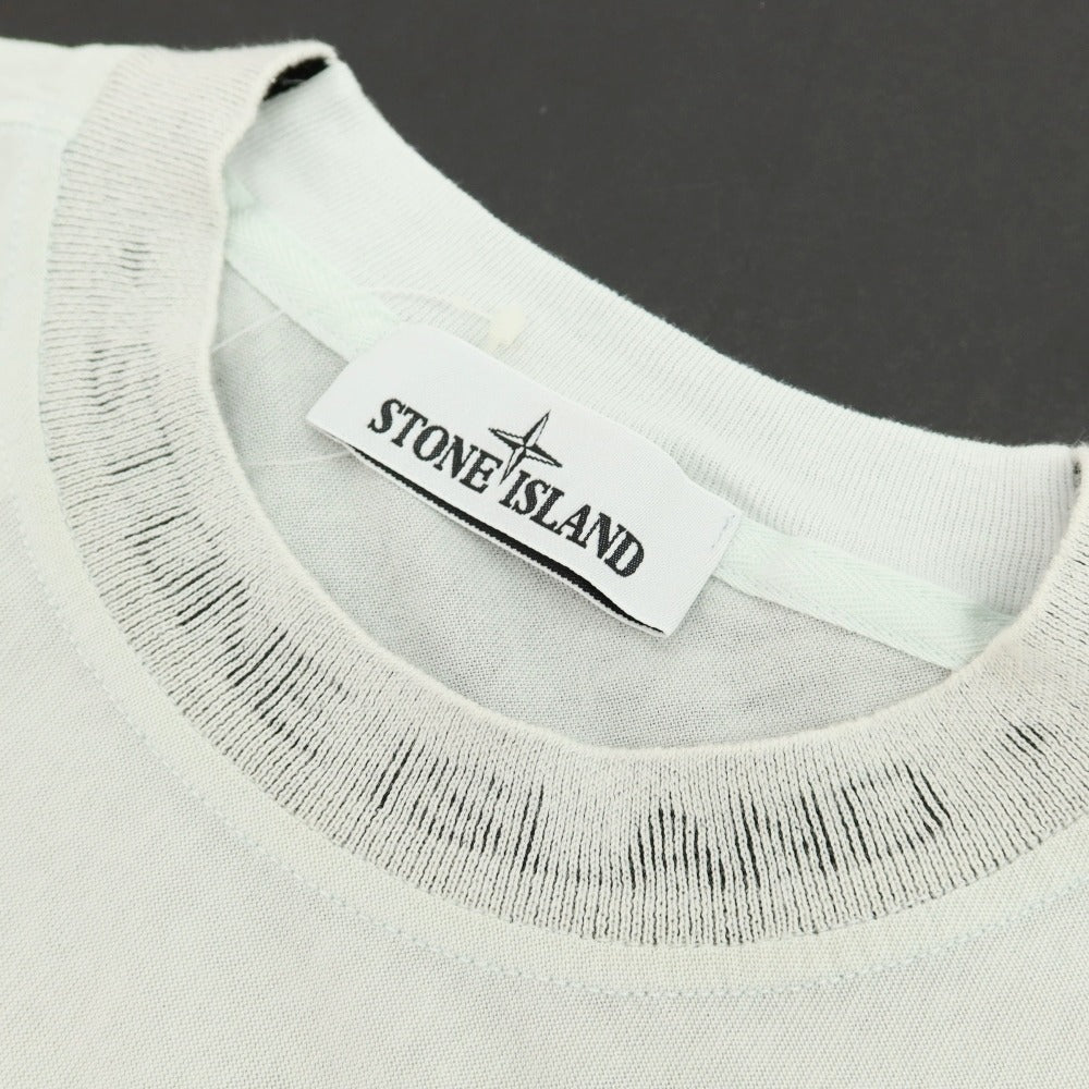 【中古】ストーンアイランド STONE ISLAND コットン ロゴ刺しゅう クルーネック 半袖Ｔシャツ ペールブルーグリーン【サイズS】【 状態ランクB 】【 メンズ 】