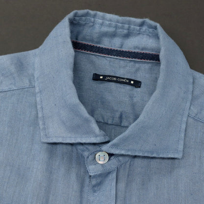【中古】ヤコブコーエン JACOB COHEN J8066 リネン ワイドカラー カジュアルシャツ スモーキーブルー【サイズ39】【 状態ランクC 】【 メンズ 】