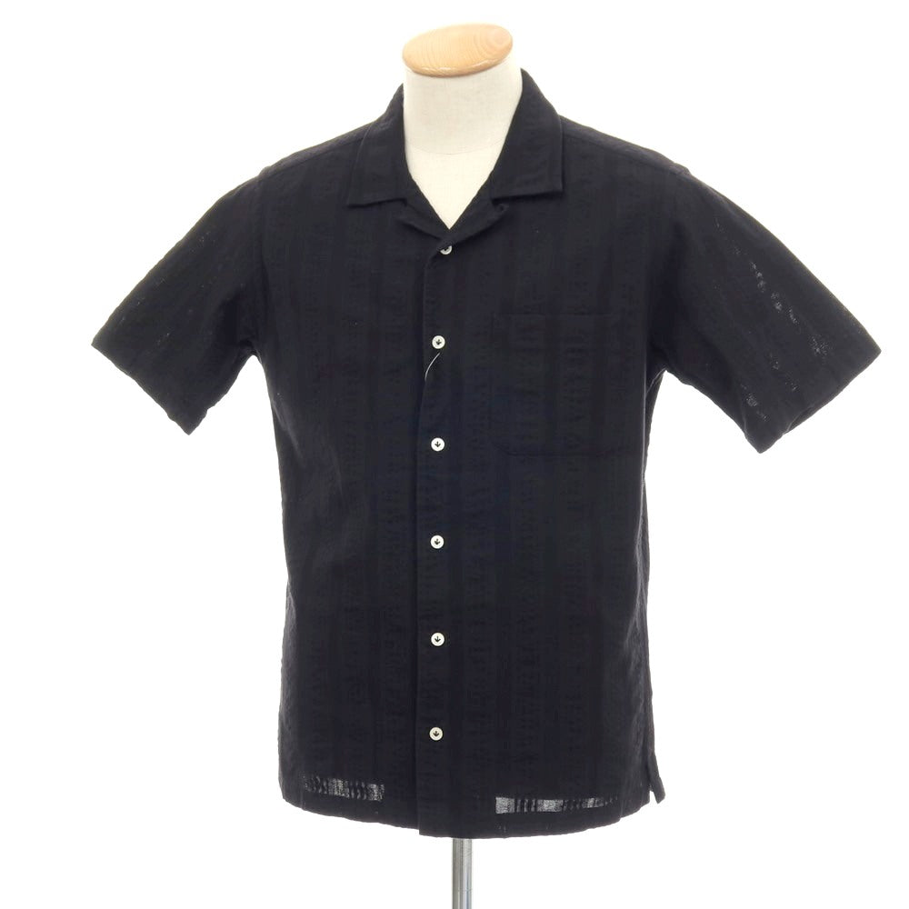 【中古】ジャンネット giannetto コットン シアサッカー ストライプ オープンカラー 半袖シャツ ブラック【サイズS】【 状態ランクB 】【 メンズ 】
