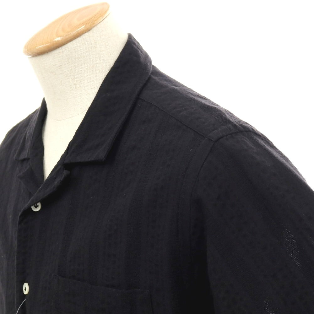 【中古】ジャンネット giannetto コットン シアサッカー ストライプ オープンカラー 半袖シャツ ブラック【サイズS】【 状態ランクB 】【 メンズ 】