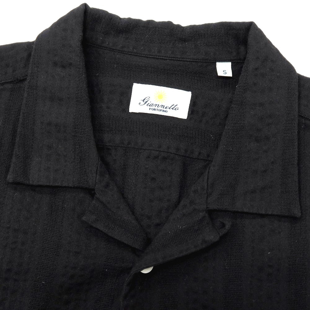 【中古】ジャンネット giannetto コットン シアサッカー ストライプ オープンカラー 半袖シャツ ブラック【サイズS】【 状態ランクB 】【 メンズ 】