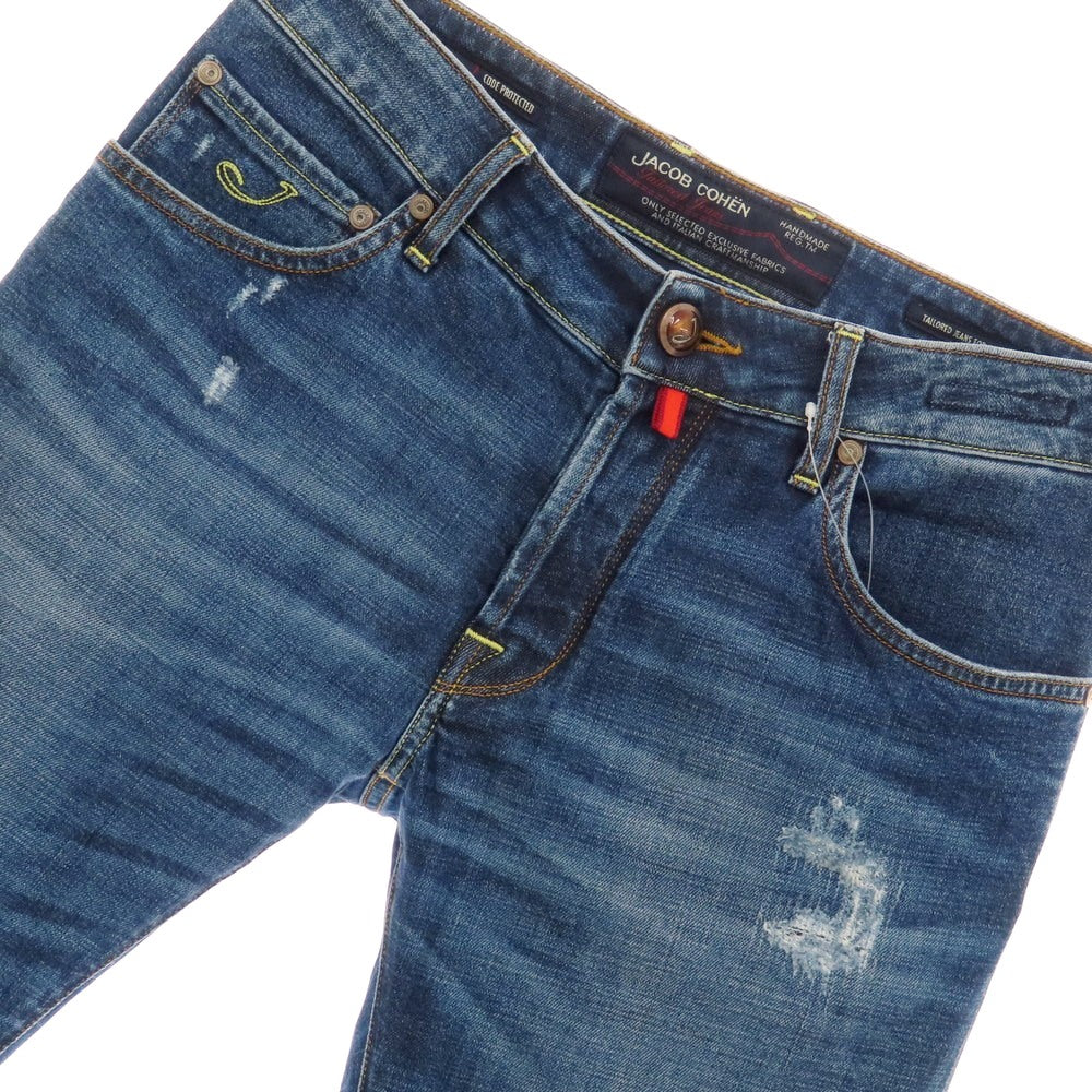 【中古】ヤコブコーエン JACOB COHEN NICK クラッシュ＆リペア加工 ストレッチコットン ジーンズ デニムパンツ ネイビー【 32 】【 状態ランクB 】【 メンズ 】