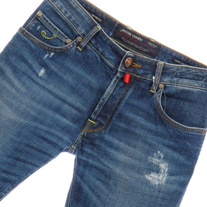 【中古】ヤコブコーエン JACOB COHEN NICK クラッシュ＆リペア加工 ストレッチコットン ジーンズ デニムパンツ ネイビー【 32 】【 状態ランクB 】【 メンズ 】