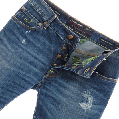 【中古】ヤコブコーエン JACOB COHEN NICK クラッシュ＆リペア加工 ストレッチコットン ジーンズ デニムパンツ ネイビー【 32 】【 状態ランクB 】【 メンズ 】