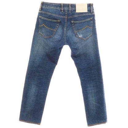 【中古】ヤコブコーエン JACOB COHEN NICK クラッシュ＆リペア加工 ストレッチコットン ジーンズ デニムパンツ ネイビー【 32 】【 状態ランクB 】【 メンズ 】