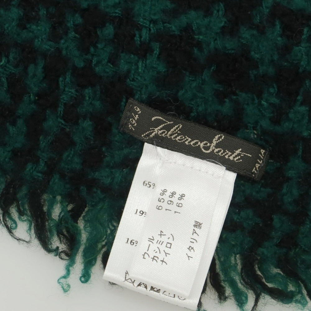 【中古】ファリエロサルティ Faliero Sarti ウールカシミヤナイロン チェック ストール グリーンxブラック【 状態ランクB 】【 ユニセックス 】