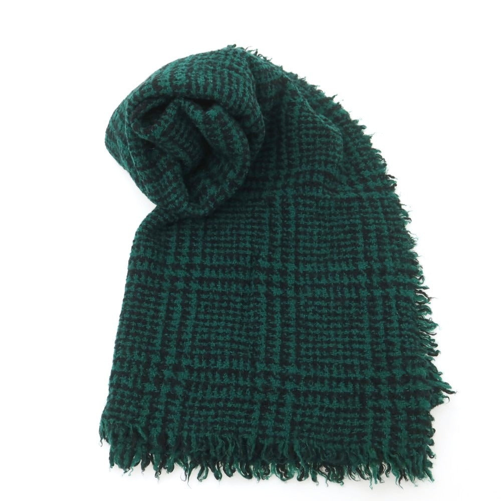 【中古】ファリエロサルティ Faliero Sarti ウールカシミヤナイロン チェック ストール グリーンxブラック【 状態ランクB 】【 ユニセックス 】