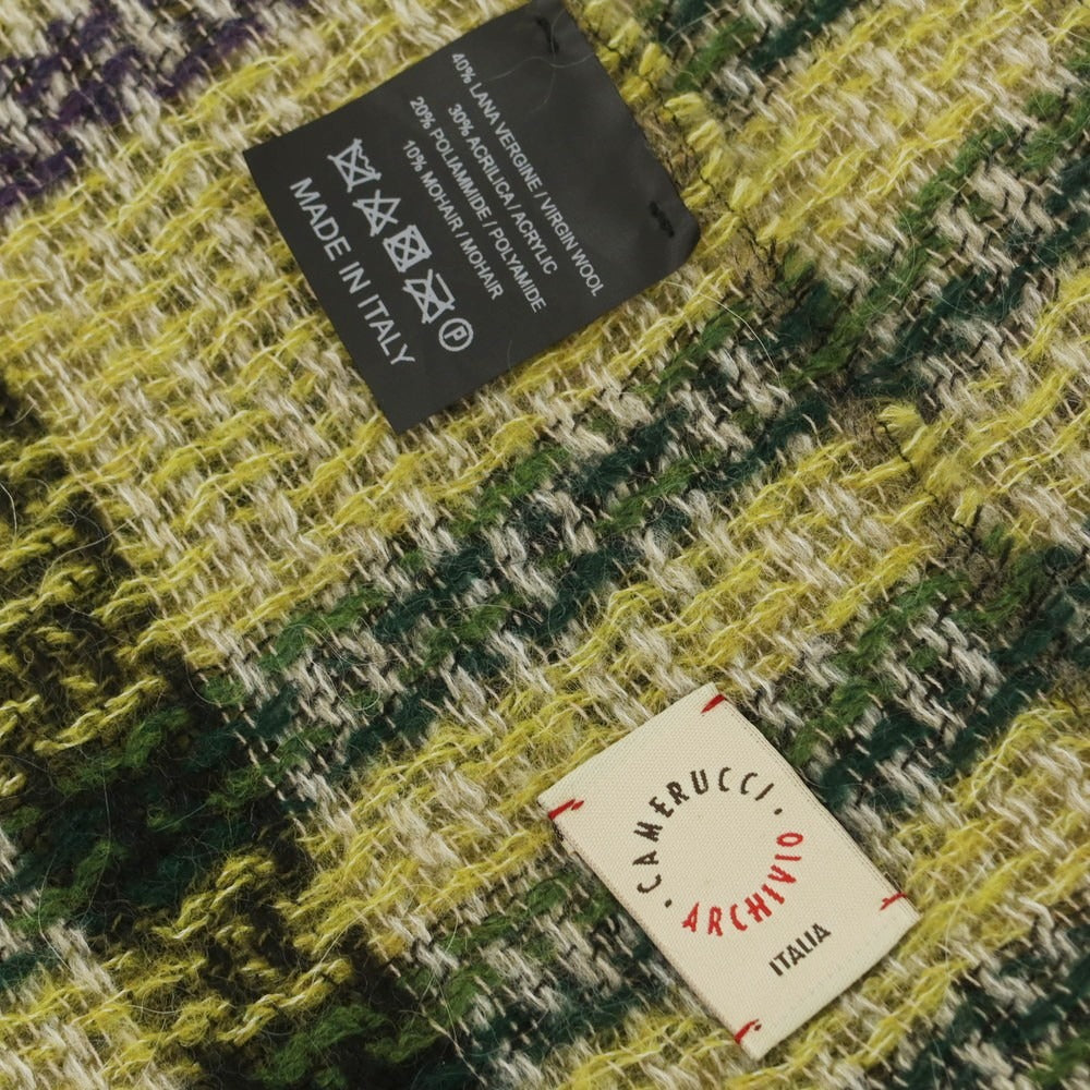 【中古】カメルッチ アルキヴィオ CAMERUCCI ARCHIVIO ウールアクリルナイロンモヘア チェック 大判 ストール グリーン【 状態ランクB 】【 ユニセックス 】