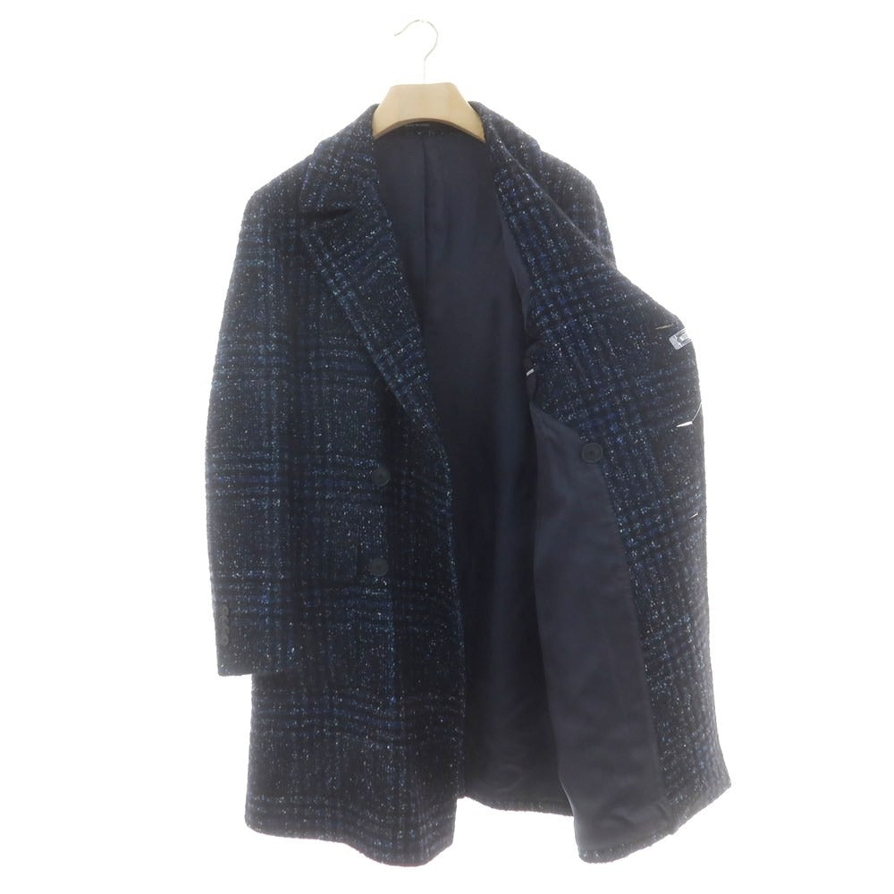 【中古】タリアトーレ TAGLIATORE ウールナイロン チェック ポロコート ネイビーxブラック【 48 】【 状態ランクB 】【 メンズ 】
