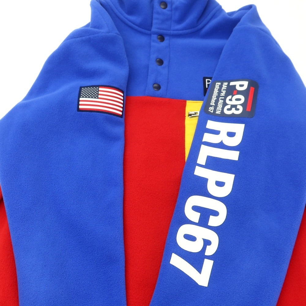 【中古】ポロ ラルフローレン Polo Ralph Lauren ポリエステル ハーフスナップ フリースジャケット ブルーxレッド【 M 】【 状態ランクB 】【 メンズ 】